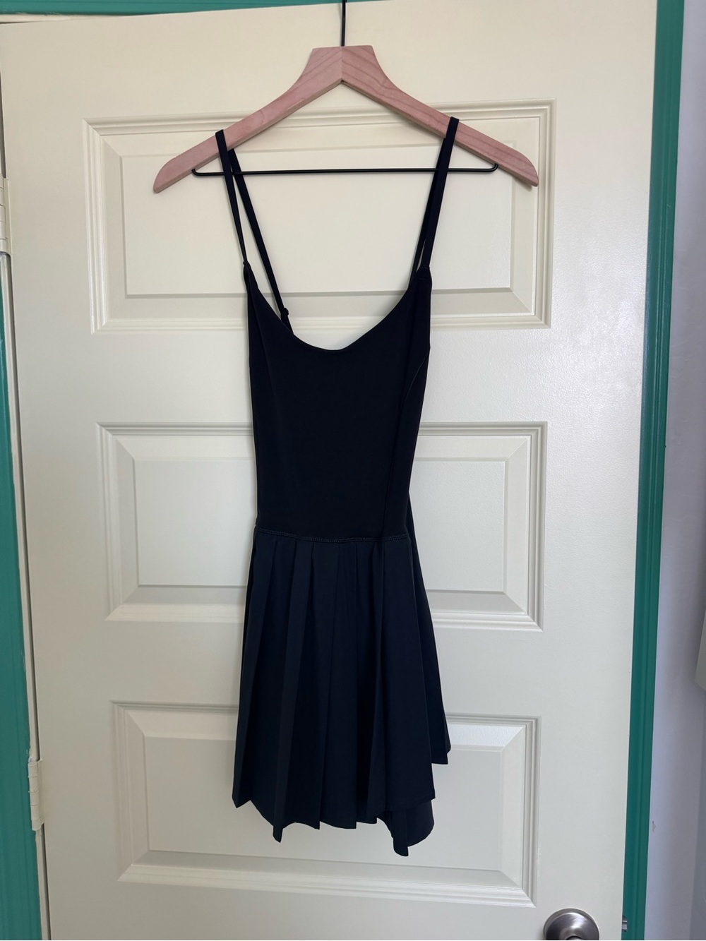 aerie offline Black Spaghetti-Strap Pleated Mini Dress